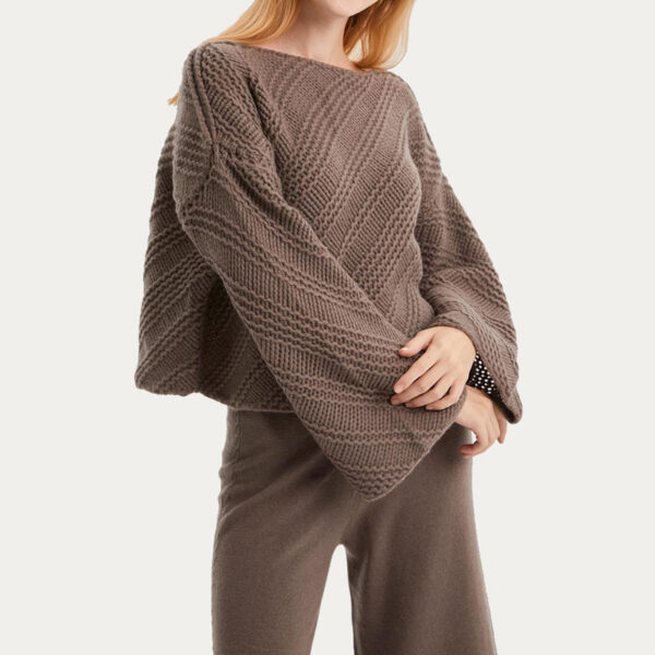 Drop Shoulder Oversized Knit Cashmere Wool Sweater With Widden Sleeves - Image 6