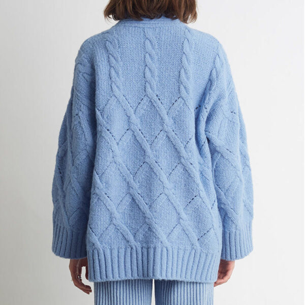 Fashion Pattern Cashmere Wool Blended Cardigan With Button Placket - Image 2