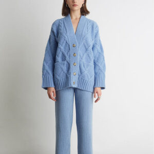Fashion Pattern Cashmere Wool Blended Cardigan With Button Placket