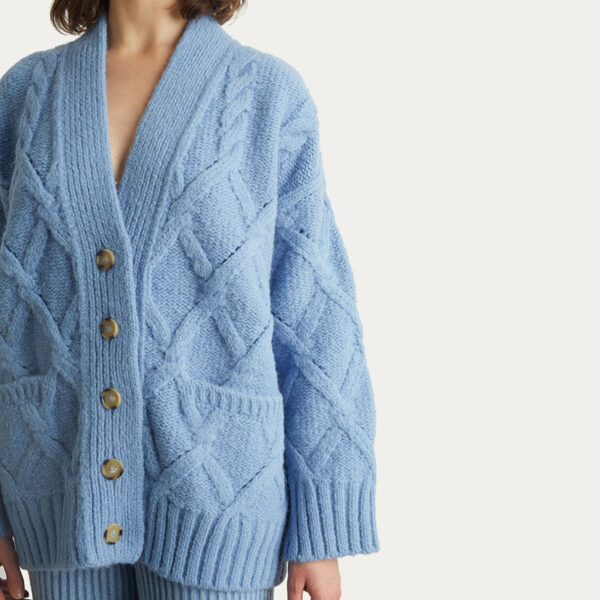 Fashion Pattern Cashmere Wool Blended Cardigan With Button Placket - Image 4