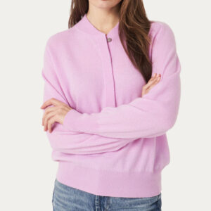 Cashmere Sweater With Ribbed Baseball Collar With Button Placket