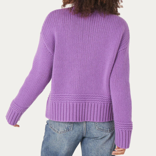 Stand Collar Sweater With Ribbed Hem With Fancy Knit Details - Image 3