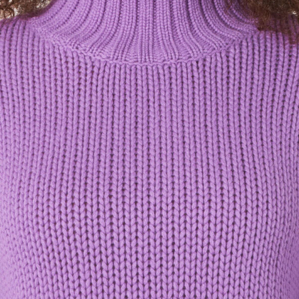 Stand Collar Sweater With Ribbed Hem With Fancy Knit Details - Image 5