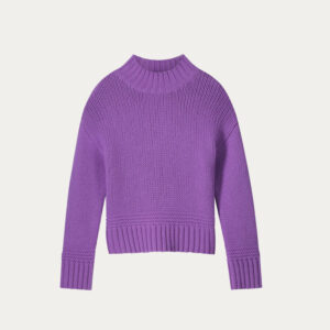 Stand Collar Sweater With Ribbed Hem With Fancy Knit Details