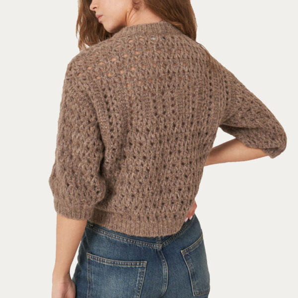 Open Stitch 3/4 Sleeve Cashmere Wool Sweater - Image 2
