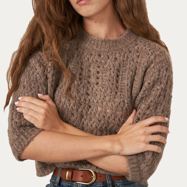 Open Stitch 3/4 Sleeve Cashmere Wool Sweater