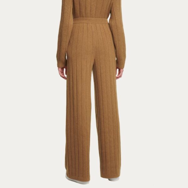 Women Rib Knit High Waist Band 90% Wool 10% Cashmere Knitwear Pants - Image 2
