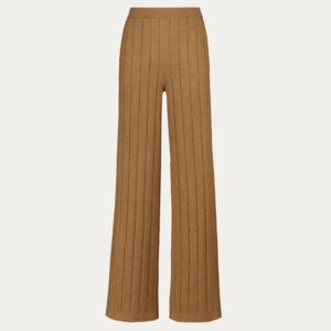 Women Rib Knit High Waist Band 90% Wool 10% Cashmere Knitwear Pants