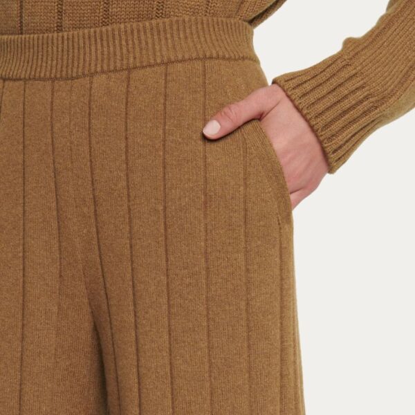 Women Rib Knit High Waist Band 90% Wool 10% Cashmere Knitwear Pants - Image 4