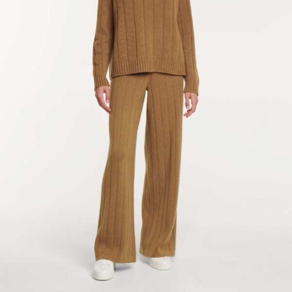 Women Rib Knit High Waist Band 90% Wool 10% Cashmere Knitwear Pants - Image 5