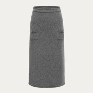 Women’s 100% Pure Wool High Waist Band Knit Skirt With Pocket