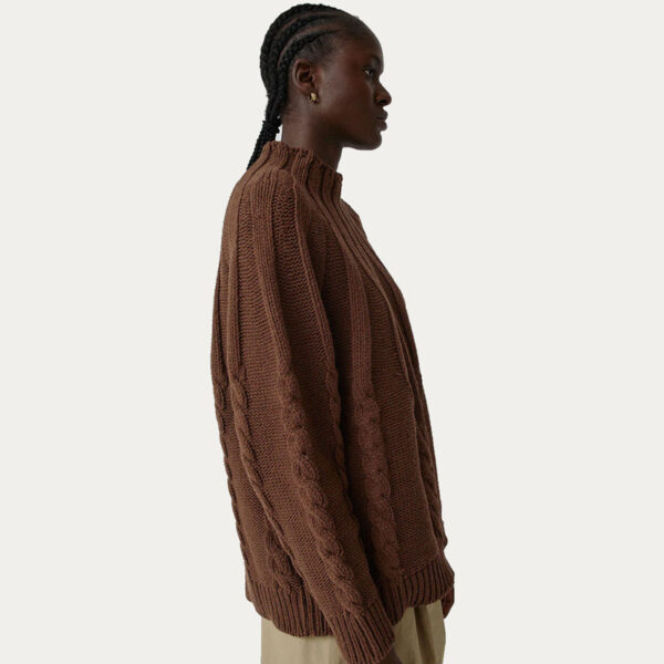 Ladies Cotton Cable Knit Raglan Long Sleeves Sweater - Image 3