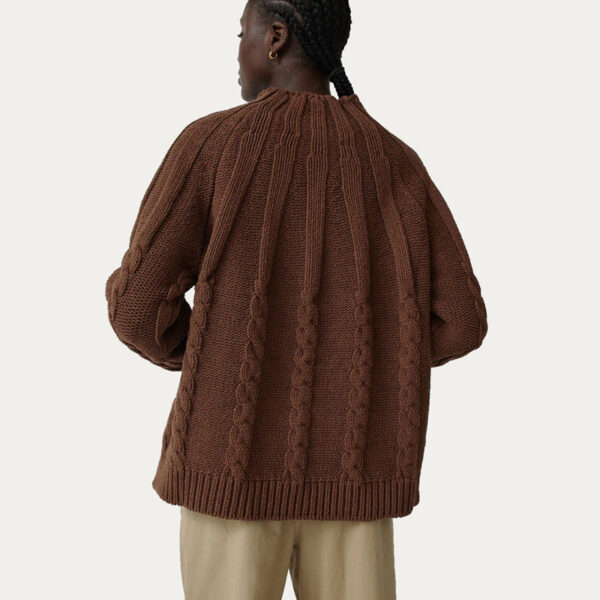 Ladies Cotton Cable Knit Raglan Long Sleeves Sweater - Image 5
