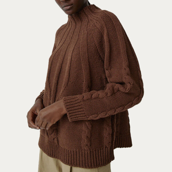 Ladies Cotton Cable Knit Raglan Long Sleeves Sweater - Image 6