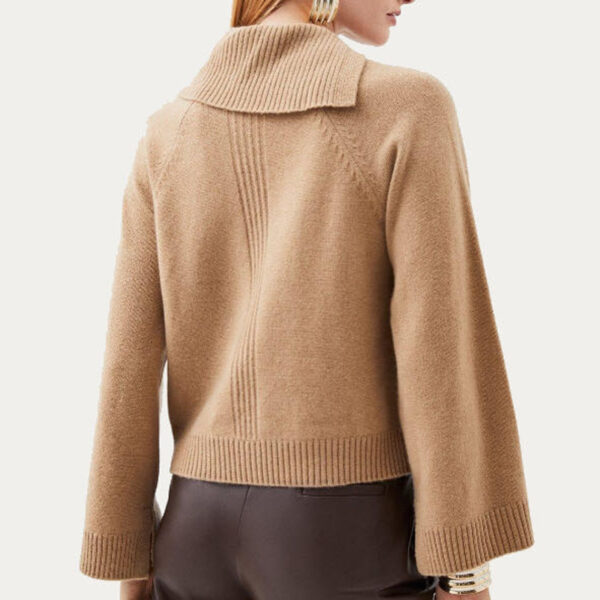 Rolled Envelope Neck Cashmere Knit Jumper With Flared Sleeves - Image 2