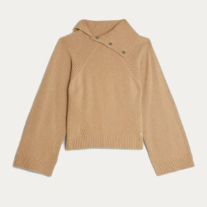 Rolled Envelope Neck Cashmere Knit Jumper With Flared Sleeves