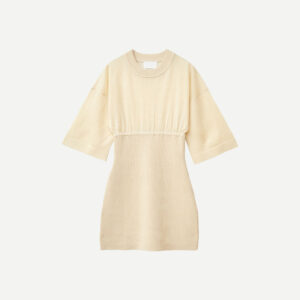 Ladies Merino Wool Short Sleeves Sweater With Long Rib Hem