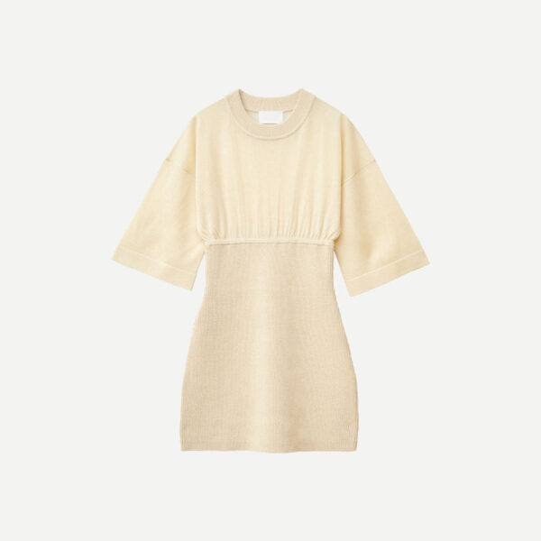 Ladies Merino Wool Short Sleeves Sweater With Long Rib Hem