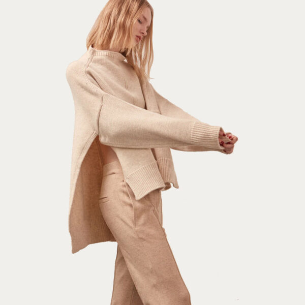 Ladies Cotton Sweater With Split Sides In Fine Milano Stitch - Image 3
