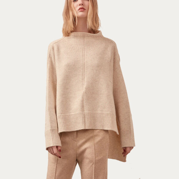 Ladies Cotton Sweater With Split Sides In Fine Milano Stitch