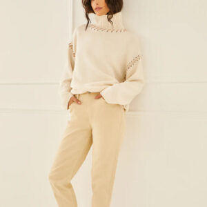 Ladies Cashmere Turtle Neck Sweater With Stitching Details