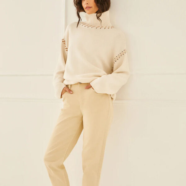 Ladies Cashmere Turtle Neck Sweater With Stitching Details