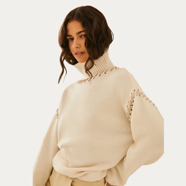 Ladies Cashmere Turtle Neck Sweater With Stitching Details - Image 3