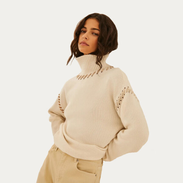 Ladies Cashmere Turtle Neck Sweater With Stitching Details - Image 5