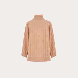 Ladies Rib Knit Cashmere Sweater With Split Sides And Wide-Sleeves