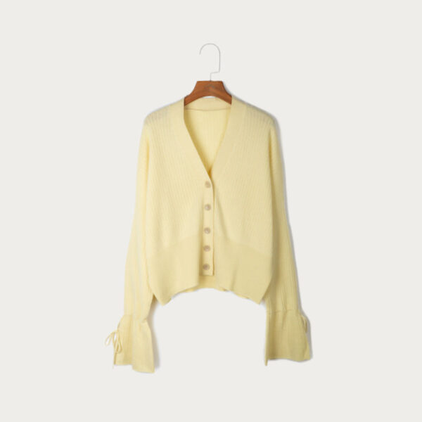 Ladies Cashmere Button Cardigan with Puffed Sleeves - Image 3