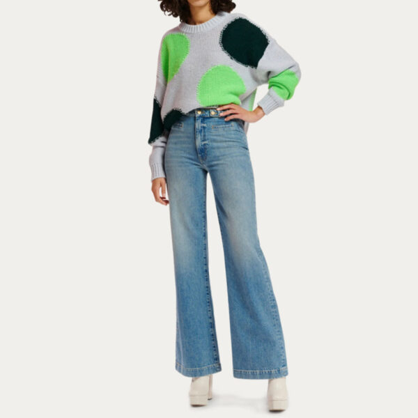 Ladies Cotton Dropped Shoulders Intarsia-Knitted Sweater With Playfully Circles - Image 3