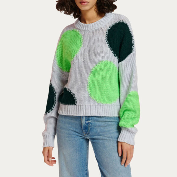 Ladies Cotton Dropped Shoulders Intarsia-Knitted Sweater With Playfully Circles - Image 4