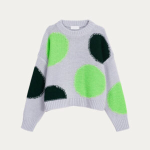Ladies Cotton Dropped Shoulders Intarsia-Knitted Sweater With Playfully Circles