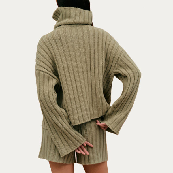 Ladies Rib Knit Cotton Drop Shoulder Cardigan And Shorts - Image 2