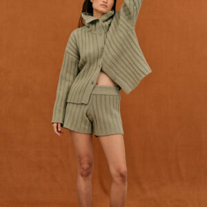 Ladies Rib Knit Cotton Casual Shorts With One By One Waist