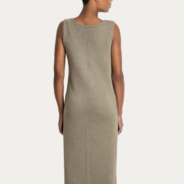 Women’s 100% Cotton Crew Neck Long Dress With Side Split - Image 2