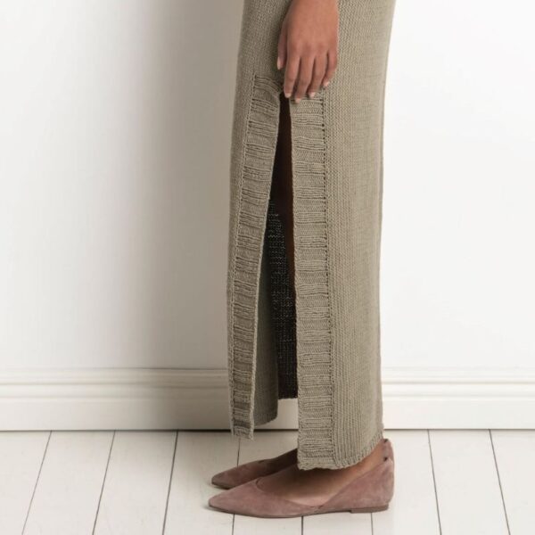 Women’s 100% Cotton Crew Neck Long Dress With Side Split - Image 3