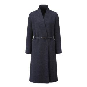 Custom Women’s Minimalist Design Elegant Dark Belted Wrap Coat for Fall/Winter in Wool Cashmere Blend