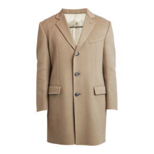 Men’s Camel Wool Coat with Notched Lapels and Button Closure – Elegant Overcoat for Winter