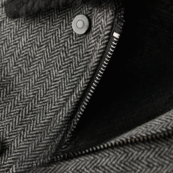 Rugged Refined Men’s Herringbone 100% Merino Wool Jacket with Plush Shearling Collar Chest Pockets - Image 3