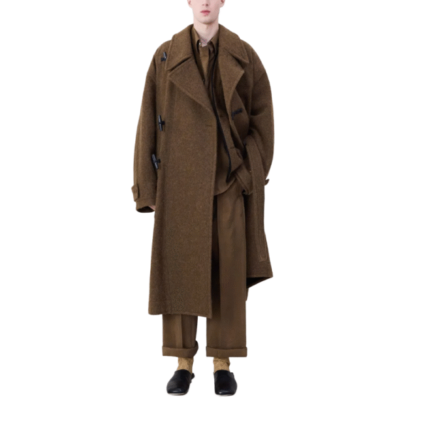Oversized Silhouette Men’s Wool Duffle Coat with Toggle Fastening and Belt – Warm Luxurious Brown - Image 5