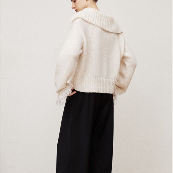 Ladies’ Special Design Alpaca Knitwear with Navy Collar and Tassel Lengthy Sleeves for Women’s Sweaters - Image 3