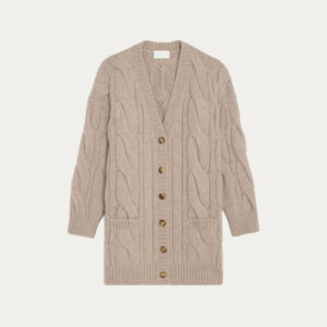 High Quality Deep V-Neck Button Cardigan Ladies’ Cable Knit Top with Pocket Women’s Sweater Knitwear Coat