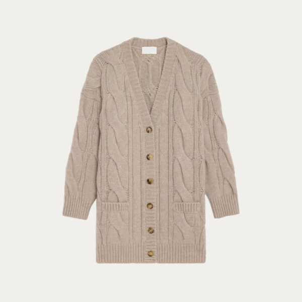 High Quality Deep V-Neck Button Cardigan Ladies’ Cable Knit Top with Pocket Women’s Sweater Knitwear Coat