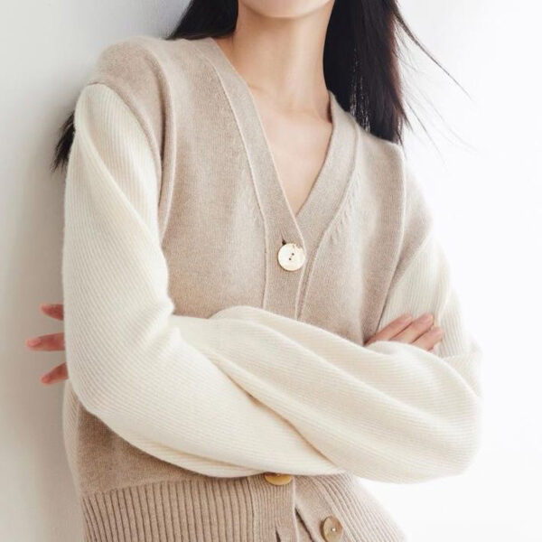 Women’s V-Neck Button Cardigan Casual Contrast Color Cashmere Knitwear for Ladies’ Sweaters Top Coat - Image 3