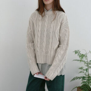 Ladies’ Loose Solid Cable Knit O-Neck Cotton Sweater Women’s Top Coat Knitwear Ongoing Trend
