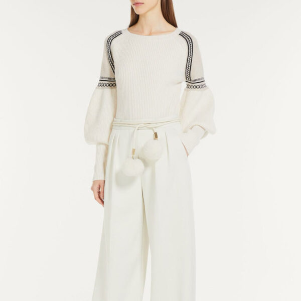 Custom Women’s Cashmere Sweater R-Neck Rib Knitwear with Spliced Jacquard Shoulder Pattern - Image 5