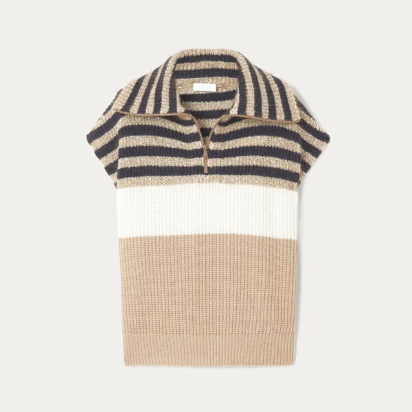 High Quality Women’s Tank Tops Ribbed Half-Zip Vest with Maillard Stripes Lapel Knitwear for Women