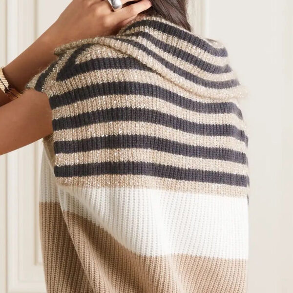 High Quality Women’s Tank Tops Ribbed Half-Zip Vest with Maillard Stripes Lapel Knitwear for Women - Image 3