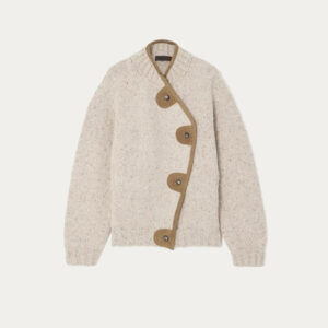 Ladies’ Asymmetric Suede-Trimmed Wool & Cashmere-Blend Jersey Cardigan High Quality Women’s Knitwear Sweater